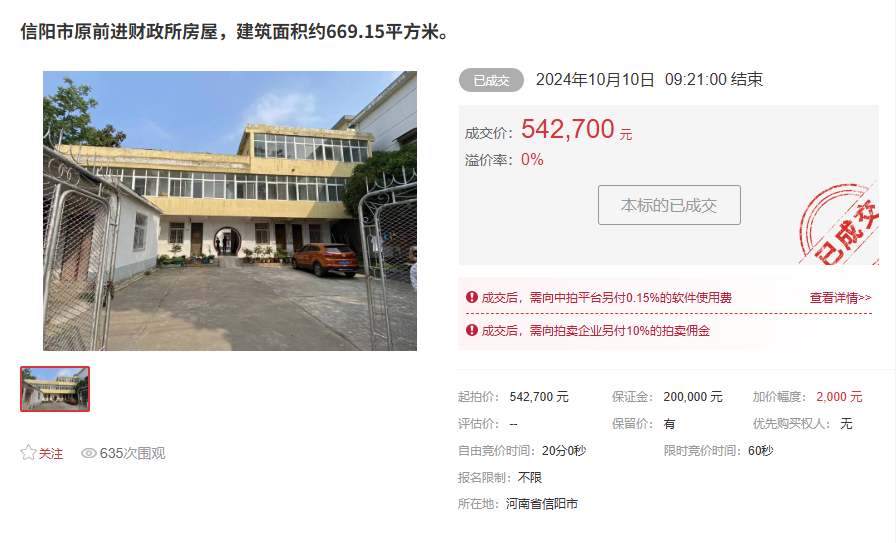 信阳市原前进财政所房屋处置拍卖会